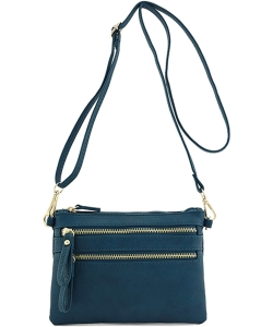 Multi-Pocket Zip Crossbody Bag with Small Wrist Strap WU001 DARK TEAL